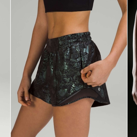 NWOT Lululemon Hotty Hot Lined Short 4", 6 Logo Flourish Black Iridescent Foil - Picture 2 of 10